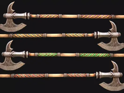 Medieval Weapons Polearms Axe Halberd Color Set Low-poly 3D model