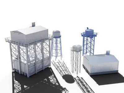Steel Water Reservoir Tanks Collection 3D Model Pack