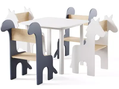 Table and Children Animal Chairs by THE HOME DECO FACTORY 3D model