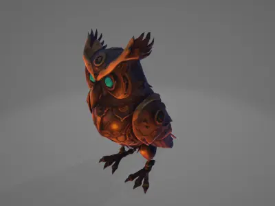 Mechanical Owl Sentinel Steampunk Guardian Low-poly 3D model