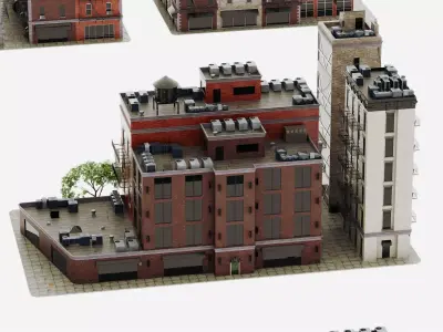 City apartment building package Low-poly 3D model purchase