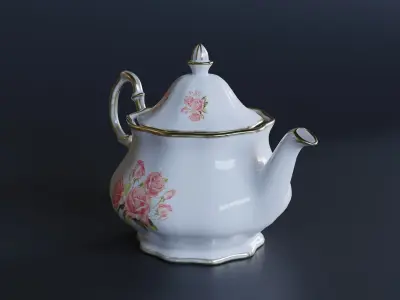 Porcelain Teapot Low-poly 3D model