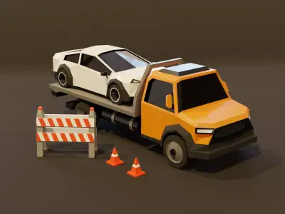 Tow truck Low-poly game ready asset Free low-poly 3D model