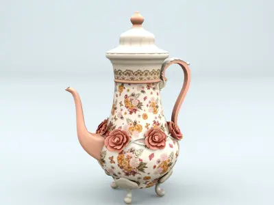 Antique Rose Teapot 3D model