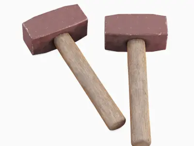 Industrial Wooden Hammer 06 Low-poly 3D model