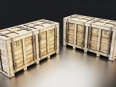 Wooden Shipping Crate with Straps Low-poly 3D model