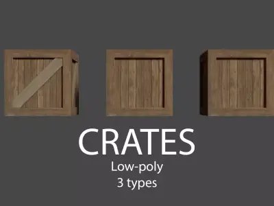 Wooden crates 3 types Free low-poly 3D model