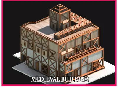 Medieval Low Poly Building Castle Wooden Village Stone House 03 Low-poly 3D model