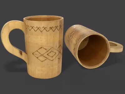Rustic Wooden Mug Low-poly 3D model