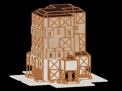 Medieval Low Poly Building Castle Wooden Village Stone House 06 Low-poly 3D model
