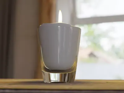Candle on wooden table Free low-poly 3D model