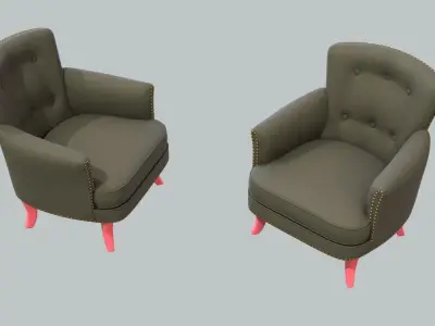 Vintage Chair Charcoal Linen Upholstery BlushPink Wood Legs 3D model