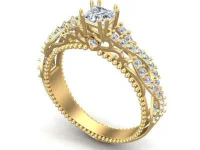 Gold Engagement Diamonds Ring 3D print model