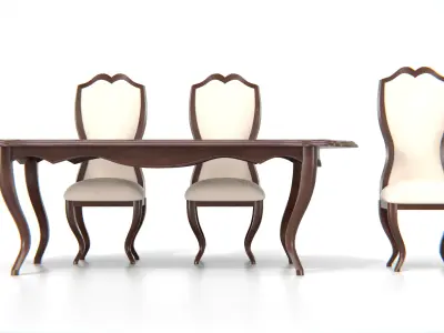 Antique Dining Table Set Low-poly 3D model