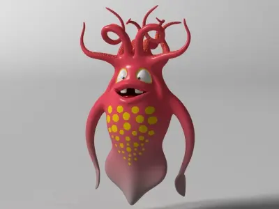 Cartoon Squid Monster RIGGED  Low-poly 3D model