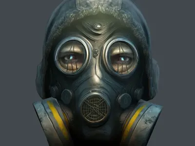 Gas mask helmet 3d model military combat fantasy cyborg  Low-poly 3D model
