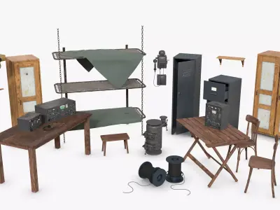 Bundle German Bunker Furnitures WWII 3D Model Pack