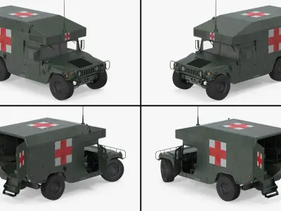 Maxi Ambulance Military Car HMMWV m997 Green 3D model