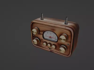 Vintage Wooden Radio with Brass Accents 3D model