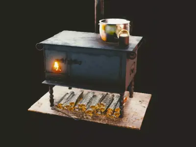 Gameready furnace wood burning stove Low-poly 3D model