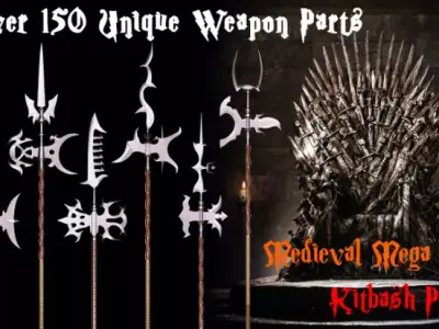 Medieval mega weapon kit bash pack series - Vol 3 - Pole Arms Low-poly 3D model