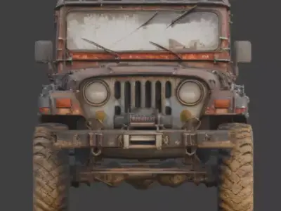 Damaged Post Apocalyptic Off Road Jeep 3D Model V07 Low-poly 3D model
