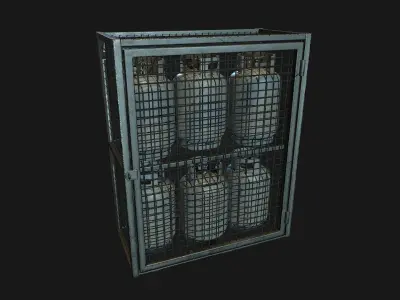 Low Poly PBR 19kg Gas Bottle with Storage Cage Low-poly 3D model