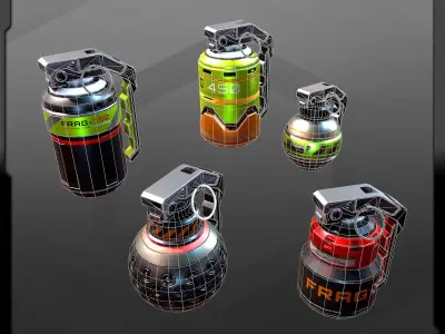 5 SF Grenades Low-poly 3D model