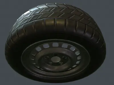 Rubber Tire With Rim PBR Game Ready Low-poly 3D model