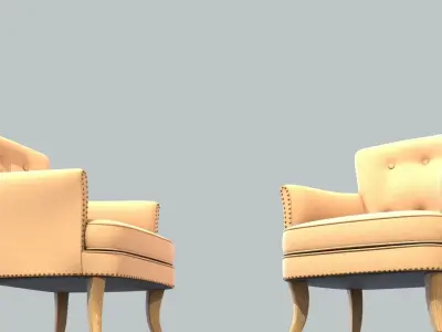 Vintage Chair Pale Cotton Upholstery Natural Oak Legs 3D model