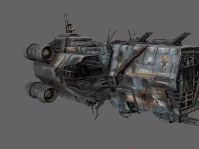 Old Sci-fi Armored Dropship with Damages 3D model
