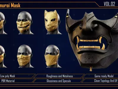 Samurai Mask vol 2 Low-poly 3D model