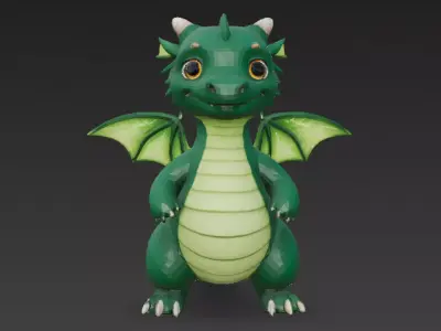 Cartoon Green Dragon 3D Model Low-poly 3D model