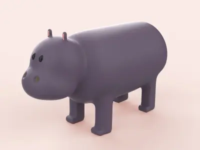 Cartoon Hippo Animal Style Cute Low-poly 3D model