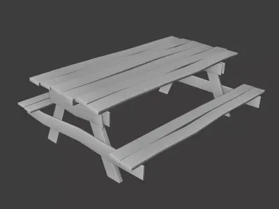 Realistic low poly 3d model preview of old desk Low-poly 3D model