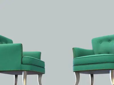 Vintage Chair Teal Linen Upholstery Galvanized Steel Legs 3D model