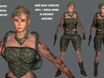 AAA 3D APOCALYPTIC FEMALE 02 - REALISTIC GAME READY CHARACTER Low-poly 3D model