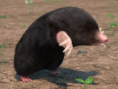 Mole Animal Fur Rigged 3D model