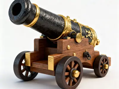 Ornate Stylized Pirate Cannon 3D Model Low-poly 3D model