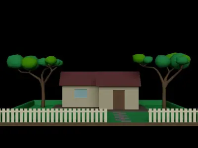 Low Poly Isometric House and Yard Free low-poly 3D model