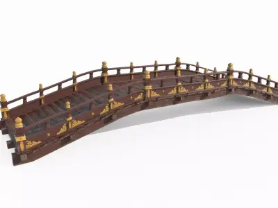 Asian ancient architecture wooden arch bridge 3D model