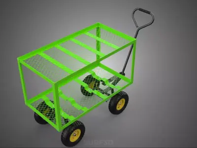 DUAL TWO TIER RACK TRAY DECK MESH TROLLEY WAGON CART GARDEN YARD 3D model