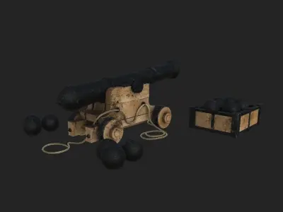 3D Old Cannon Model Low-poly 3D model