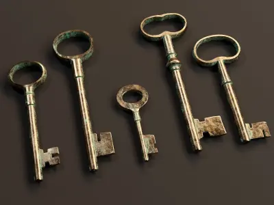 Medieval Antique Keys Set 1 Low-poly 3D model