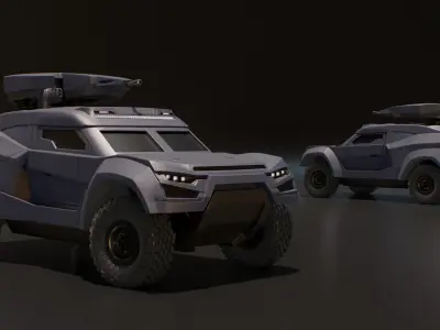 Armored Ground Interceptor Car with Raised Gun Turret 3D model