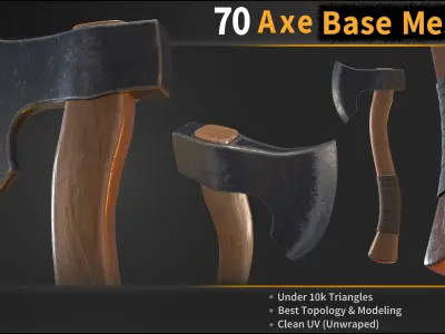 70 Axe Base Mesh - VOL 01 - Ready for Game Low-poly 3D model