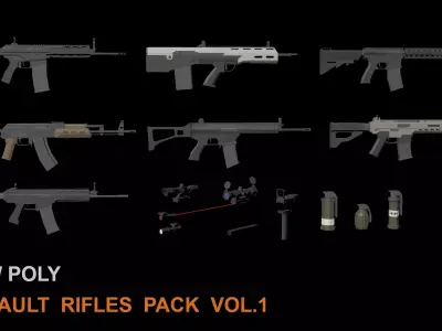 LOWPOLY - ASSAULT RIFLES VOL1 Low-poly 3D model