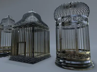 Bird cage Collection Low-poly 3D model
