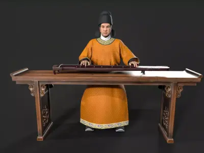 ancient china zither musical instrument Low-poly 3D model