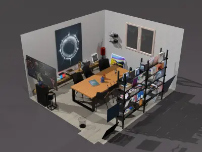 Recreational Art Room with Furniture and Library 3D model